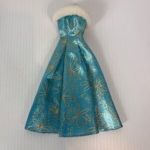 Barbie Fashionista Full Length Blue Strapless Gown Dress w/ White Faux Fur Trim